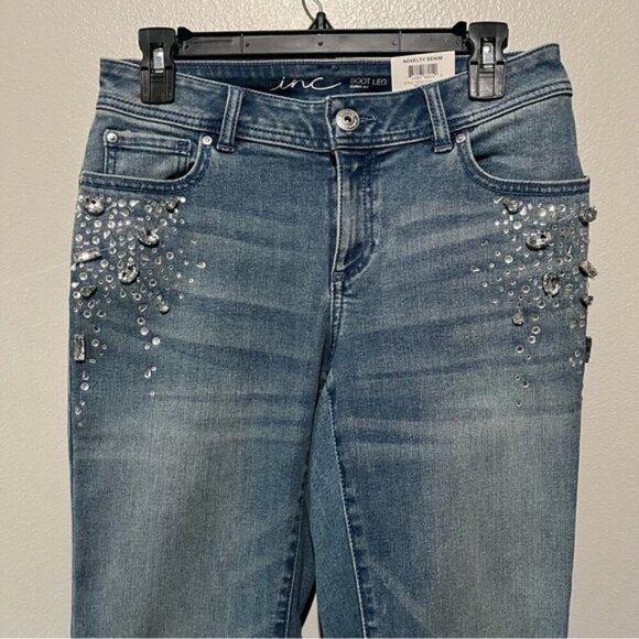 INC- NWT Flare Leg Curvy Fit Denim Jeans with Sparkly Diamond Rhinestone Size 2 - Picture 3 of 7